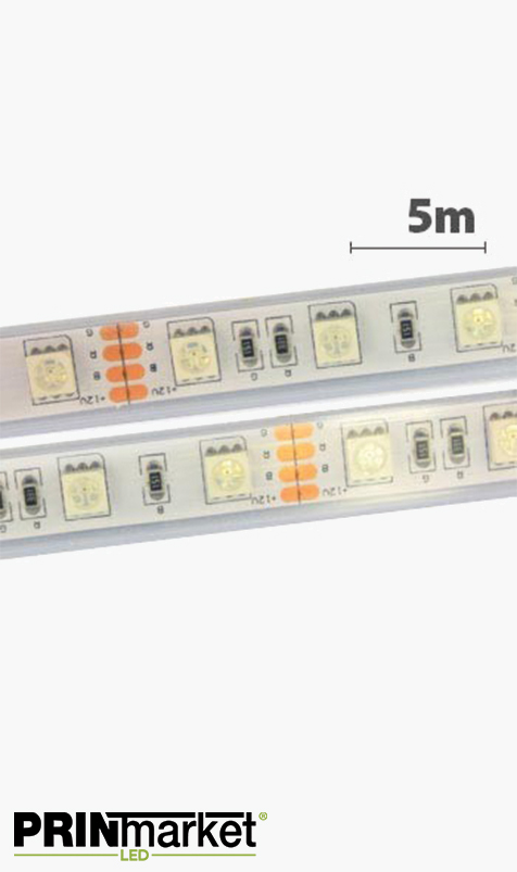 Ruban LED - 5 mètres - Étanche IP67 (extérieur) - 72 watts (14,4 w/m) - 60 LED 5050/m