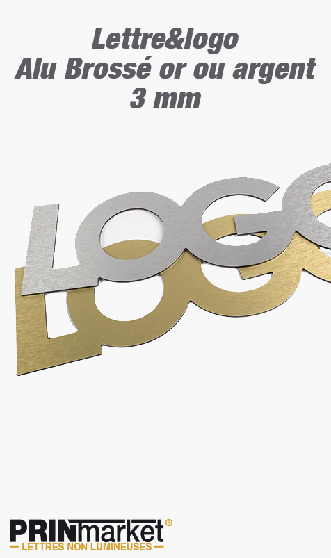 Lettre&logo alu Brossé or ou argent 3 mm