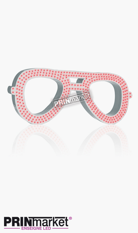 Lunettes LED Rayban Aviator, Acier Blanc, Leds Rouges