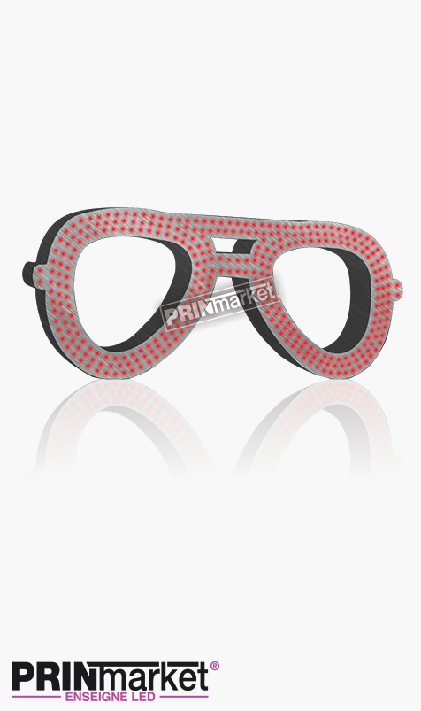 Lunettes LED Rayban Aviator, Acier brossé, Leds Rouges