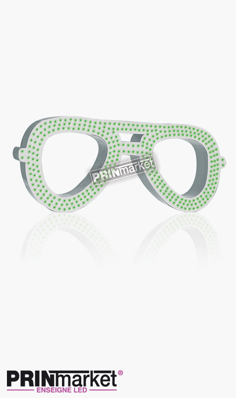 Lunettes LED Rayban Aviator, Acier Blanc, Leds Vertes