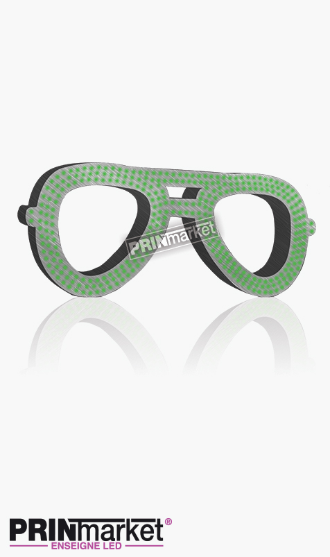 Lunettes LED Rayban Aviator, Acier brossé, Leds Vertes