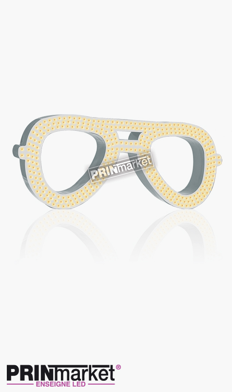 Lunettes LED Rayban Aviator, Acier Blanc, Leds Ambres