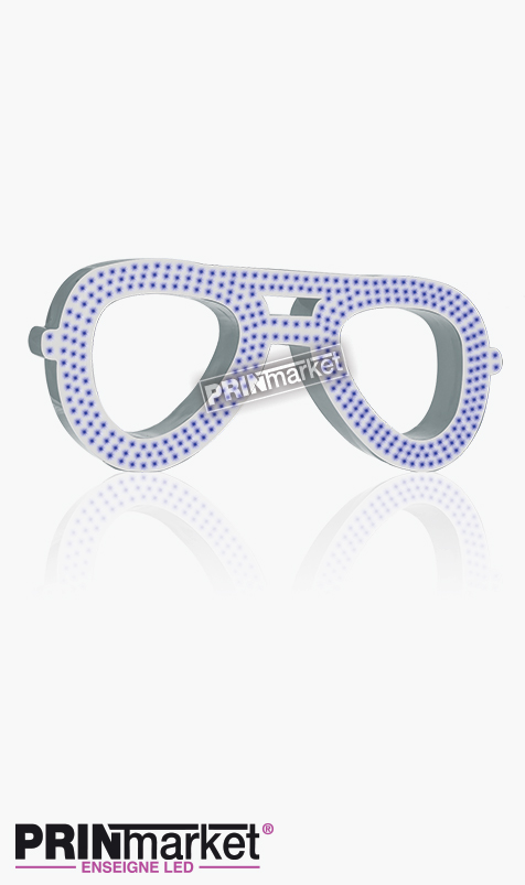 Lunettes LED Rayban Aviator, Acier Blanc, Leds Bleues