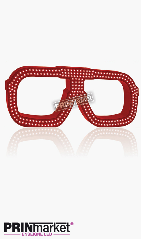 Lunettes LED Carrera carré, Acier Rouge, Leds Blanches