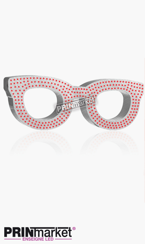 Lunettes LED Rayban Clubmaster, Acier brossé, Leds Rouges