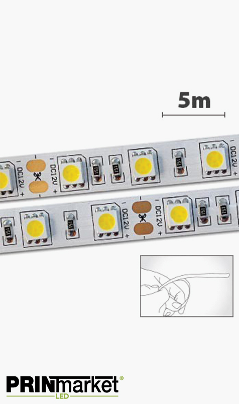 Ruban LED - 5 mètres - Non-étanche - 72 watts (14,4 w/m) - 60 LED 5050/m