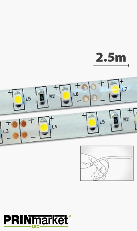 Ruban LED - 2,5 mètres - Étanche IP44 - 12,5 watts (5 w/m) - 60 LED 3528/m
